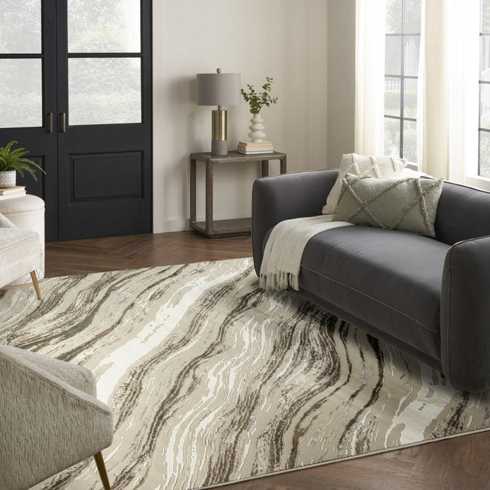 9' X 12' Modern Abstract Non Skid Area Rug - Beige