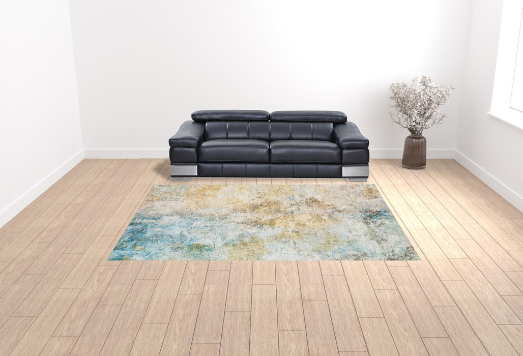9' x 12' Abstract Power Loom Stain Resistant Area Rug - Blue And Yellow
