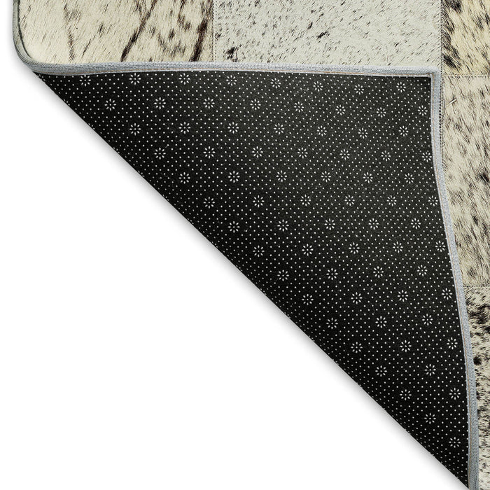 8' Patchwork Washable Round Rug With UV Protection (644733) - Granite Gray / Ivory / Black