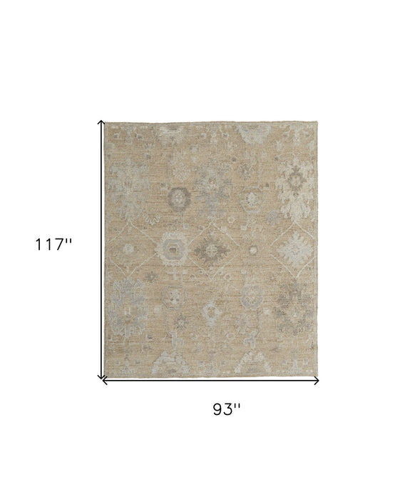 8' x 10' Wool Floral Hand Knotted Area Rug - Tan And Ivory