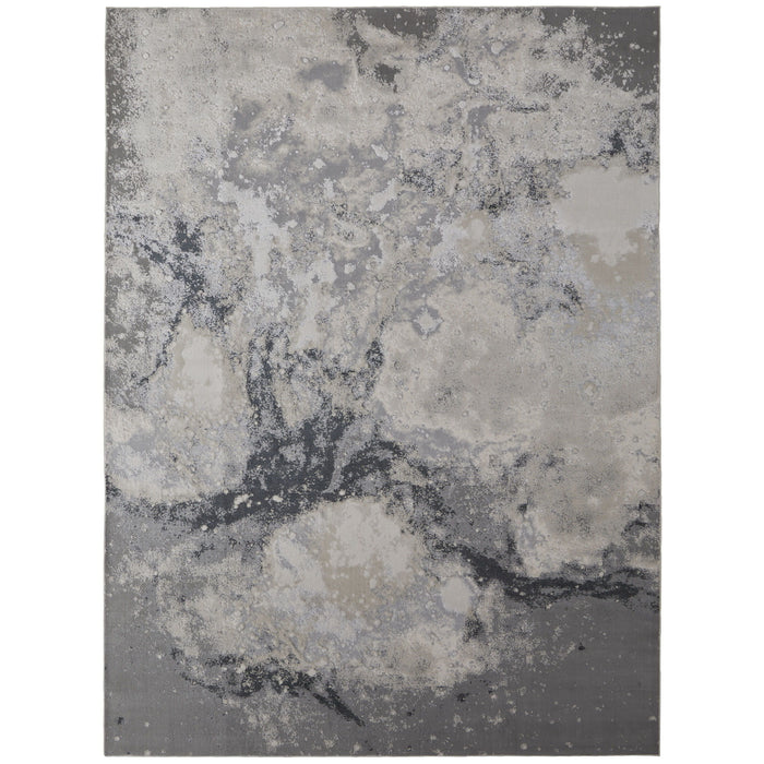 8' x 10' Abstract Polyester Area Rug - Ivory Black And Gray