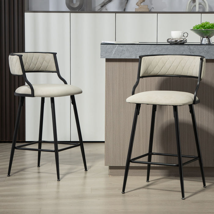 Set of 2 Giga counter height bar stools with powder-coated metal bases and footrests, featuring sleek, modern design