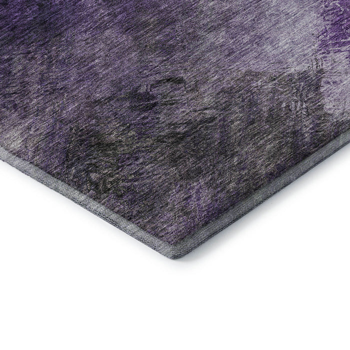 8' Abstract Washable Round Rug With UV Protection (650521) - Purple / Gray / Ivory