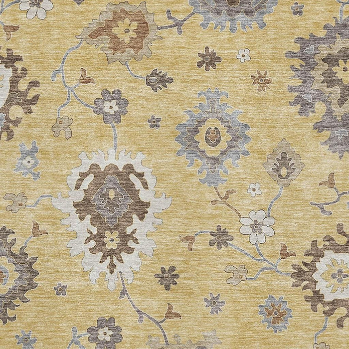 8' X 10' Floral Medallion Washable Area Rug With UV Protection - Gold