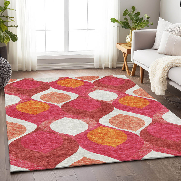 8' X 10' Ogee Washable Area Rug With UV Protection - Pink