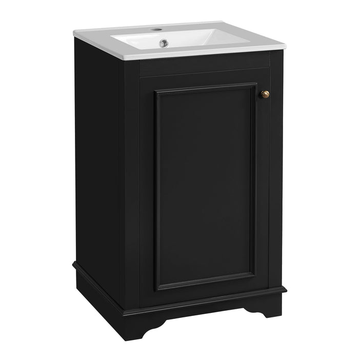 Giga bathroom vanity with sink, freestanding single cabinet, soft-close door, and adjustable shelf for modern bathroom storage.