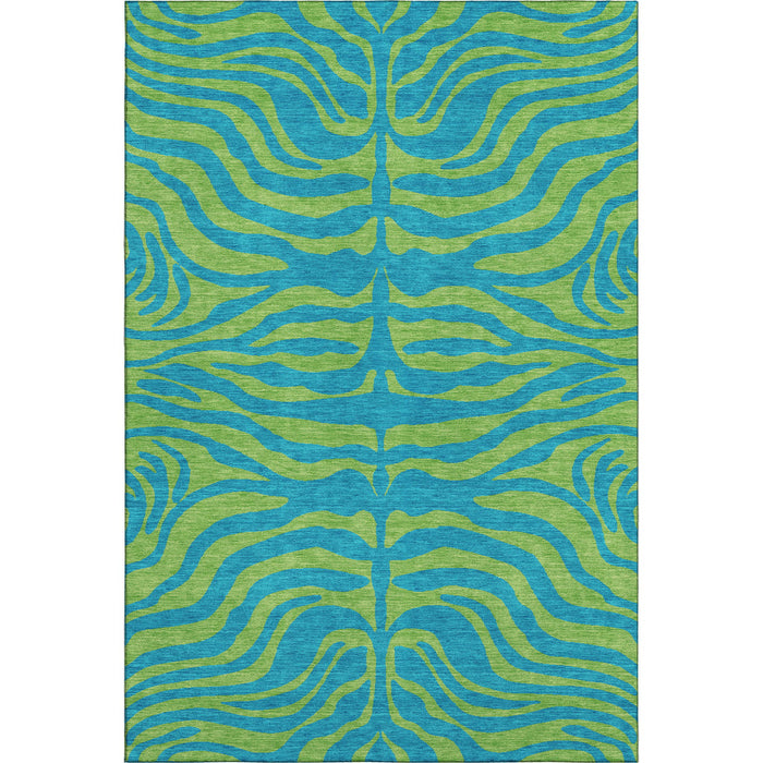 10' X 14' Animal Print Washable Area Rug With UV Protection (681863) - Teal / Lime Green