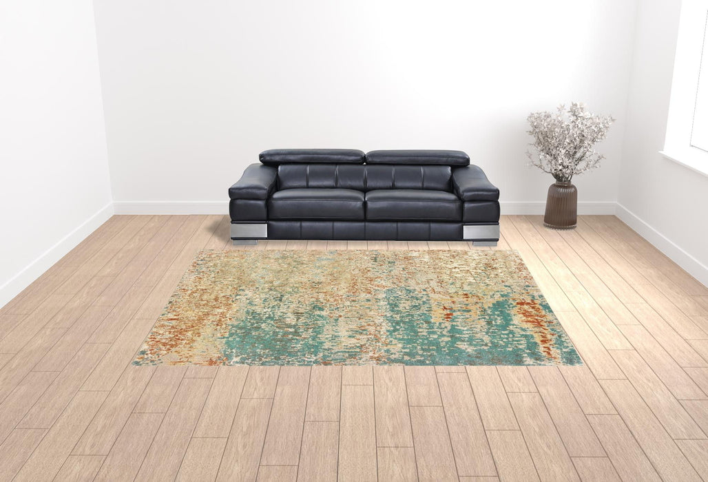 10' x 13' Abstract Power Loom Stain Resistant Area Rug - Foam Blue Pumpkin And Golden Yellow
