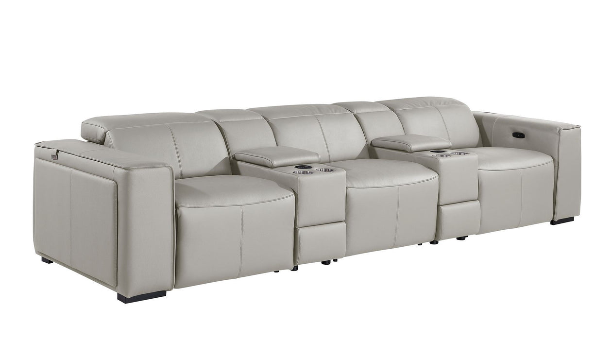 Top Grain Leather Reclining Metal USB Sofa (720397) - Light Gray