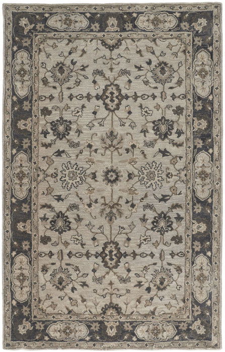 10' x 13' Wool Floral Tufted Handmade Stain Resistant Area Rug - Gray Ivory And Taupe