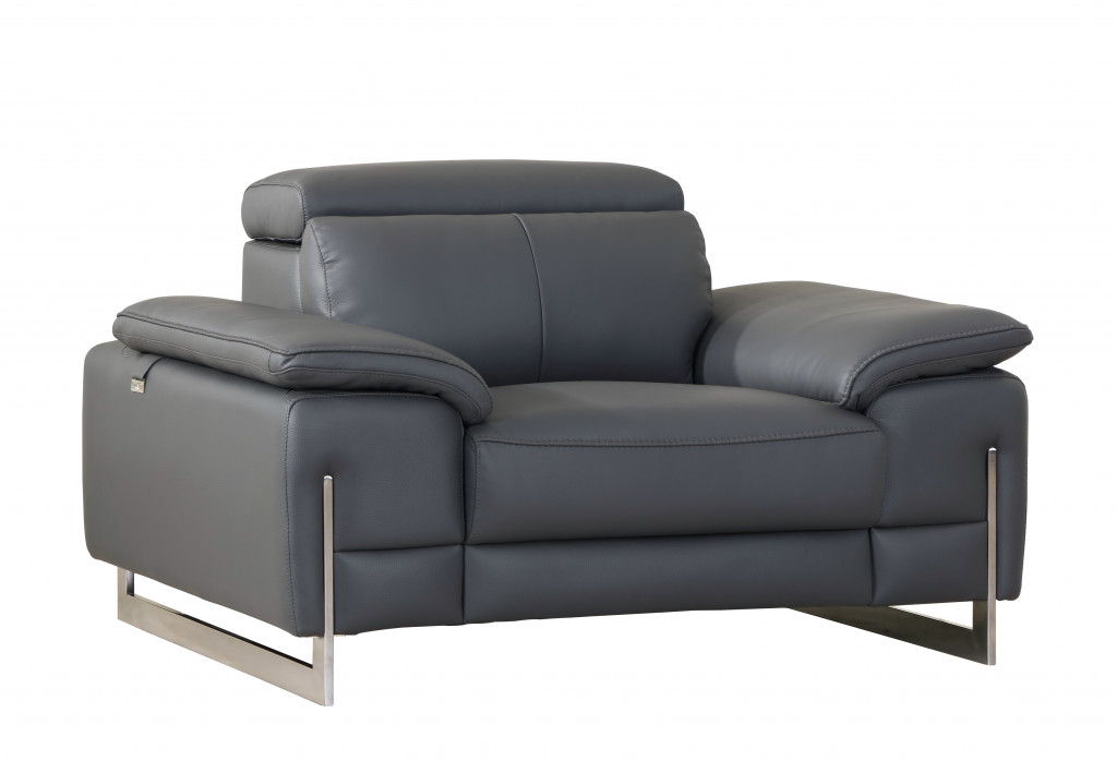 Faux Leather Club Chair - Gray And Silver