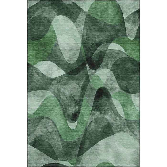 10' X 14' Abstract Washable Area Rug With UV Protection (648082) - Fern Green / Gray / Ivory
