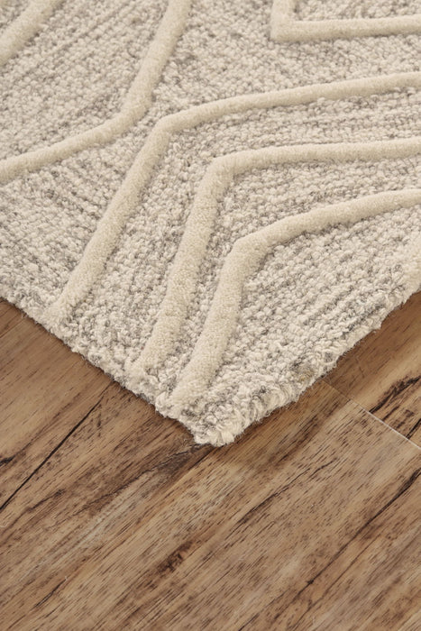 9.5' x 13.5' Wool Geometric Tufted Handmade Stain Resistant Area Rug - Ivory And Tan