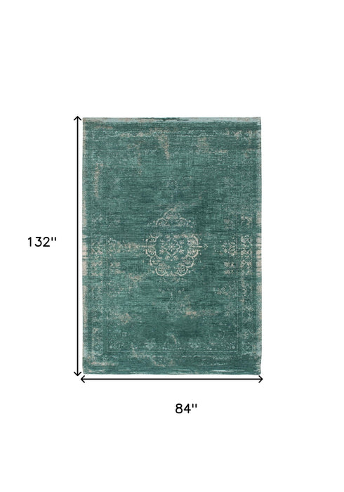 7' x 11' Medallion Non Skid Area Rug - Green And Gray
