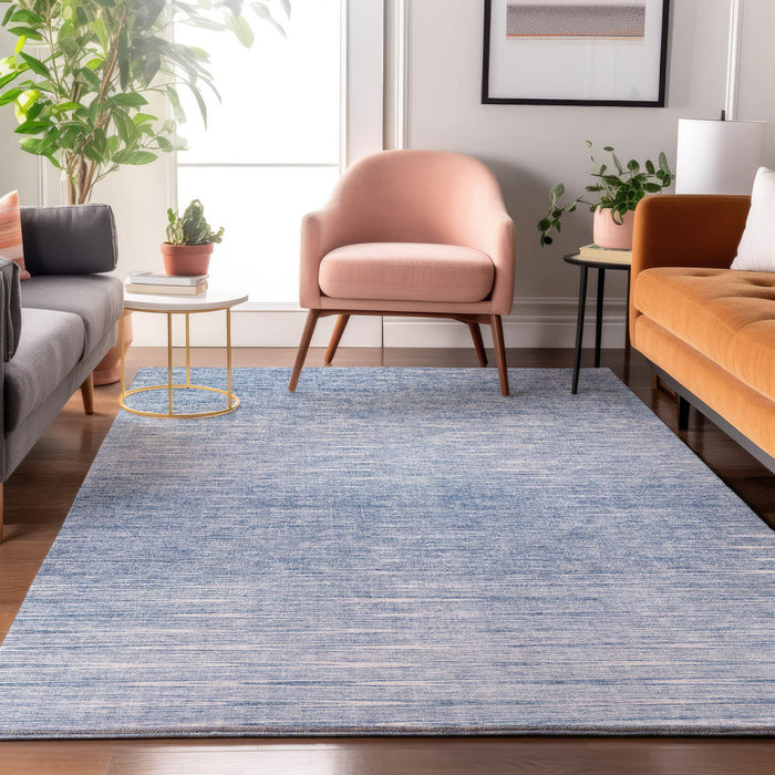 10' X 14' Abstract Washable Area Rug With UV Protection - Denim Blue And Ivory