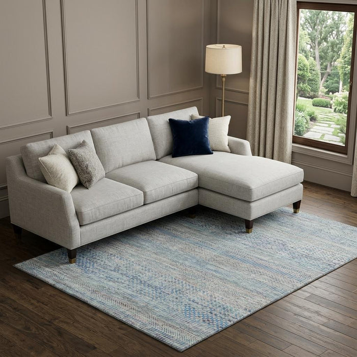 10' X 14' Striped Washable Area Rug With UV Protection (695498) - Blue / Gray / Ivory