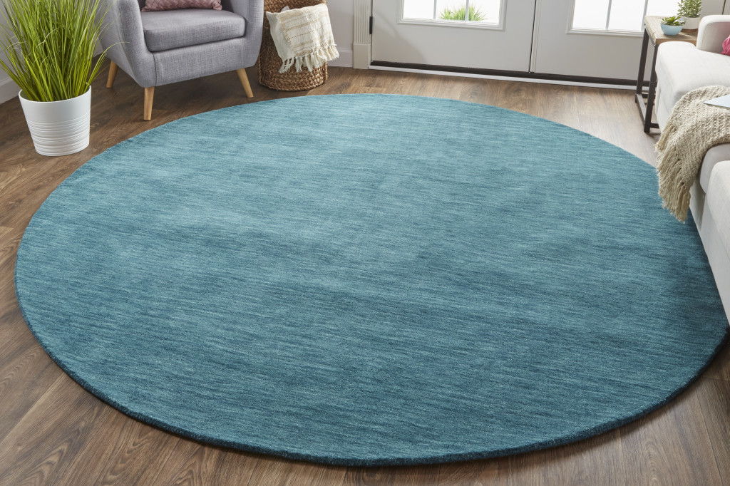 10' Round Wool Hand Woven Stain Resistant Area Rug - Blue And Green