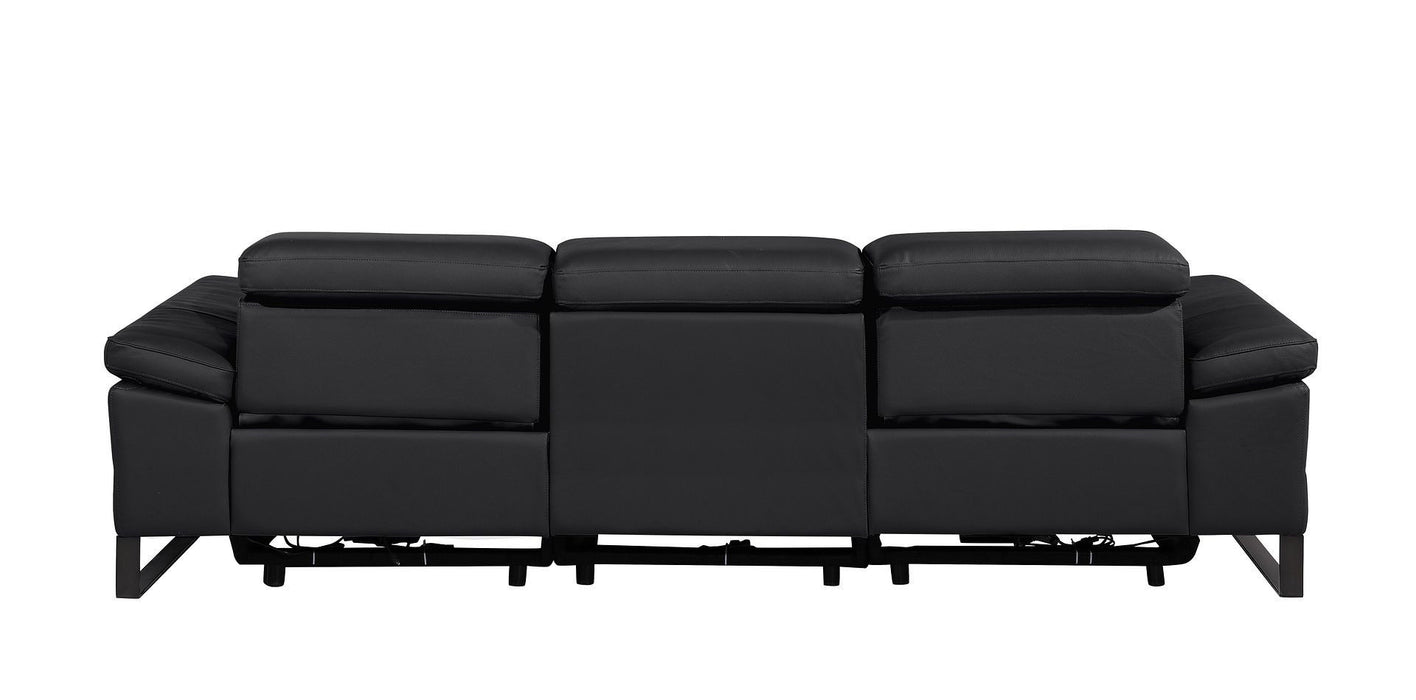 Top Grain Leather Reclining Metal USB Sofa (720326) - Black