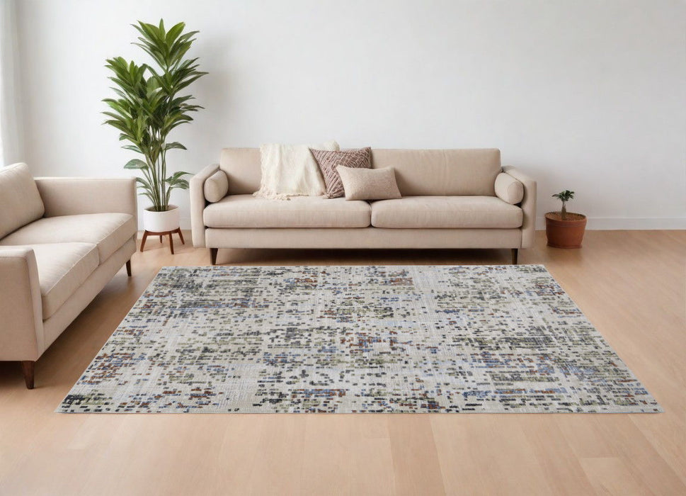 9' x 13' Abstract Power Loom Area Rug - Ivory Green And Blue
