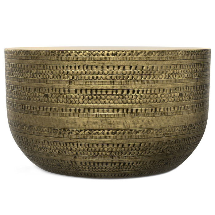 Metal Round Drum End Table - Antiqued Gold