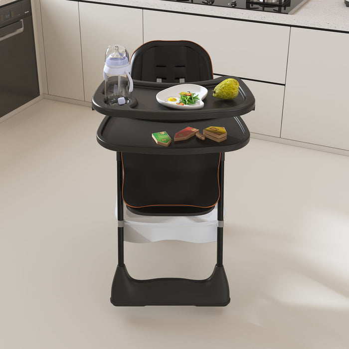 Giga adjustable baby high chair with safety belt, portable infant feeding seat, arm chair design, silent lockable wheels for stability.