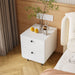 White Giga modern night stand with two drawers, circular handles, steel construction, ideal for bedroom or living room bedside storage.