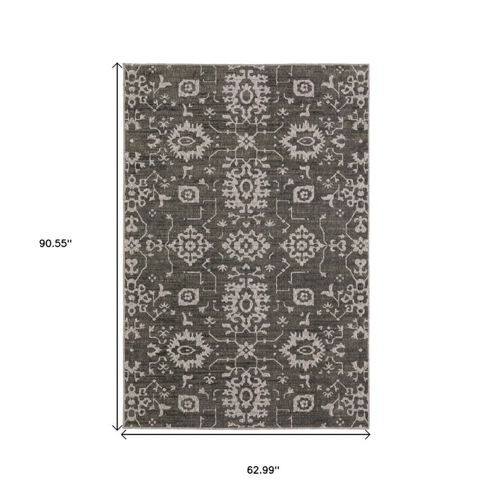 5' X 8' Oriental Area Rug - Gray And Ivory
