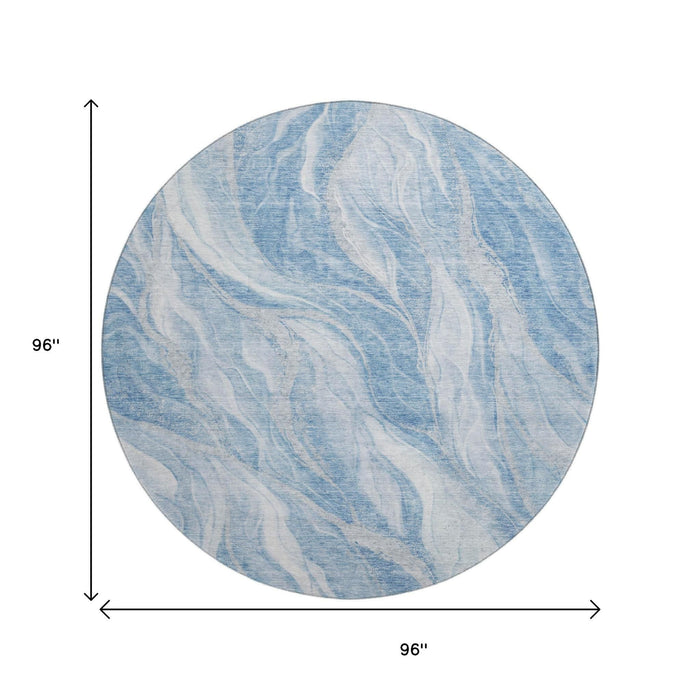 8' Abstract Washable Round Rug With UV Protection (657578) - Blue / Ivory