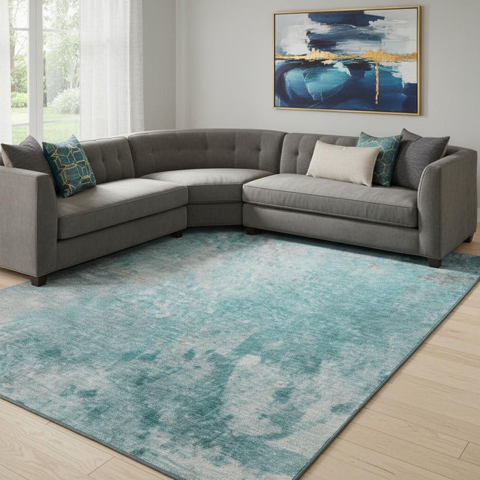 10' X 14' Abstract Washable Area Rug With UV Protection (649414) - Teal / Gray