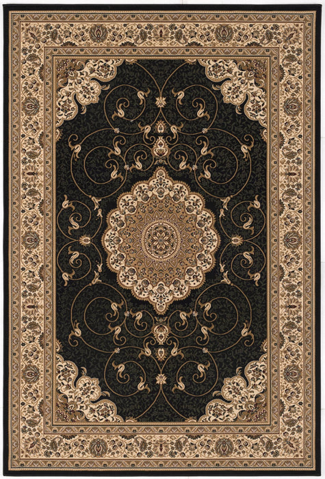7.8' x 10.7' Medallion Power Loom Area Rug - Beige And Black