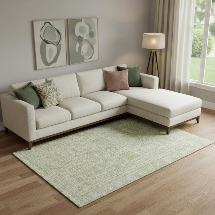 10' X 14' Geometric Washable Area Rug With UV Protection (708139) - Sage / Fern Green