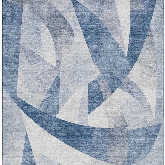 10' X 14' Abstract Geometric Washable Area Rug With UV Protection (705257) - Denim Blue / Ivory