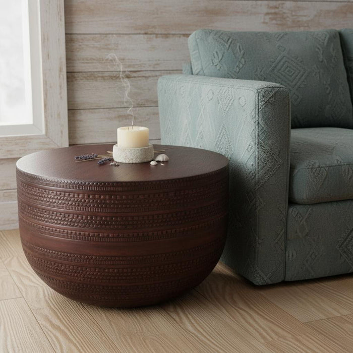 Metal Round Drum End Table - Bronze