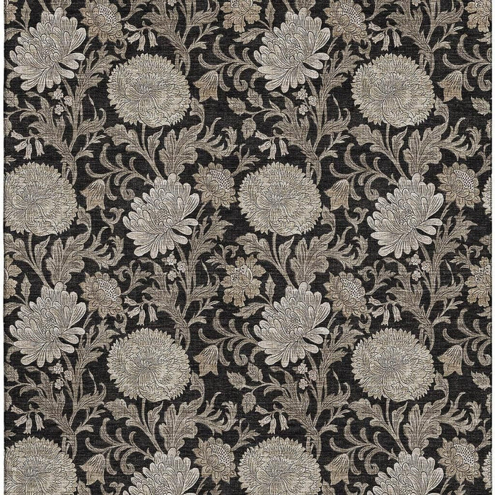 10' X 14' Floral Washable Area Rug With UV Protection (655776) - Black / Beige