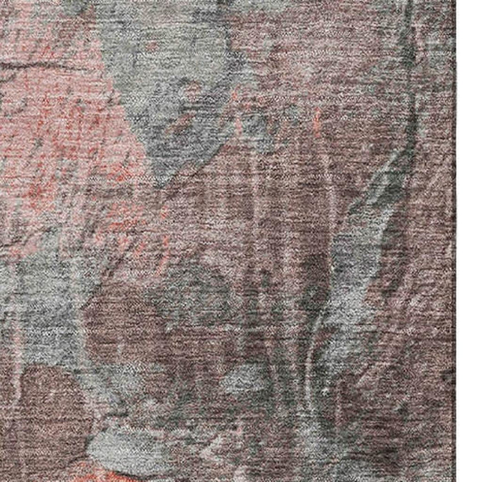 10' X 14' Abstract Washable Area Rug With UV Protection (701147) - Coral / Gray / Silver