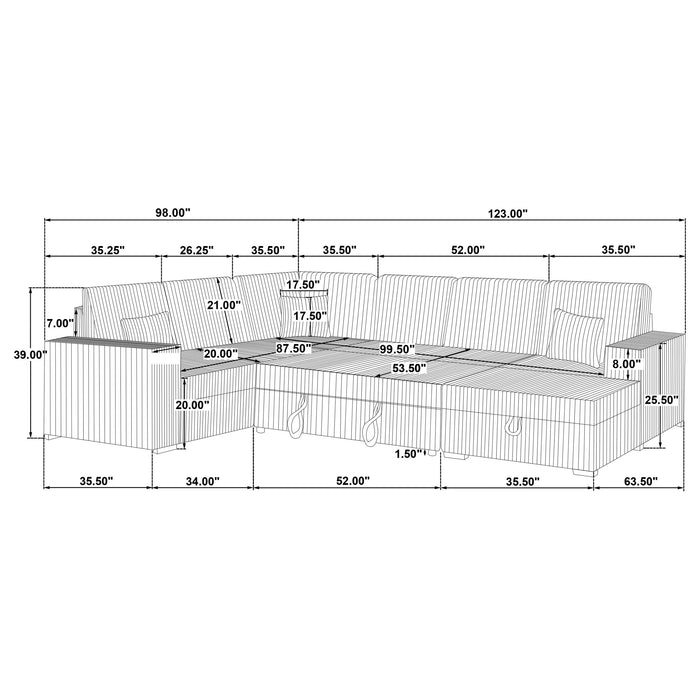 Devonshire Sleeper Sectional Sofa Storage Chaise Black