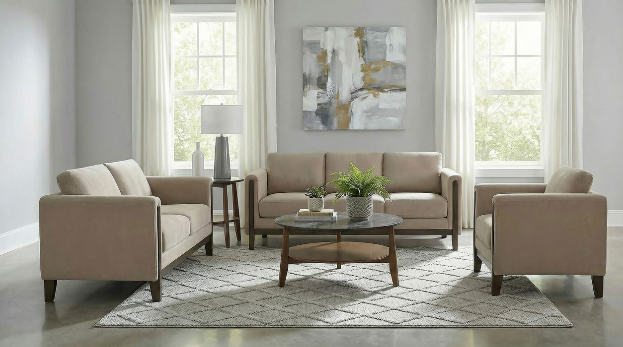 Islington Fabric Upholstered Panel Arm Loveseat Taupe