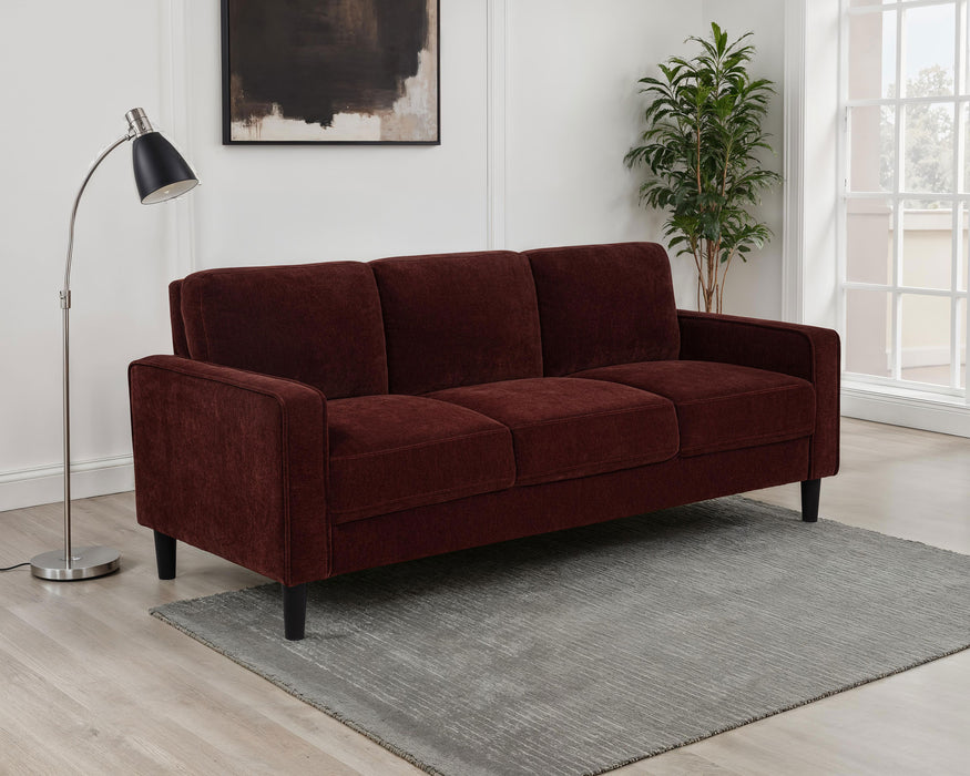 Ruth 77-inch rust red fabric upholstered track arm sofa by CoasterEveryday