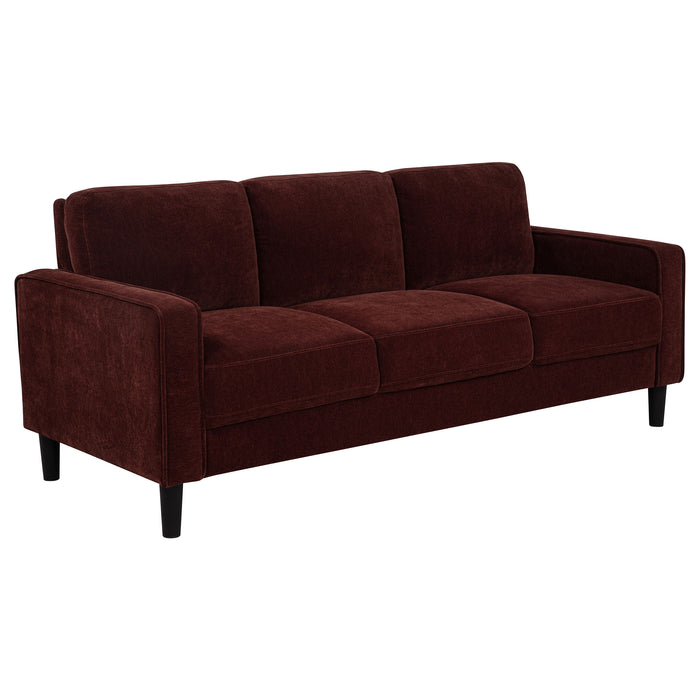 Ruth 77-inch rust red fabric upholstered track arm sofa by CoasterEveryday