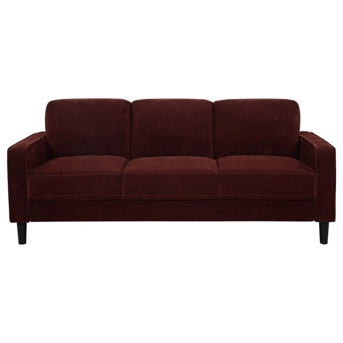 CoasterEveryday Ruth 77-inch rust red fabric upholstered sofa with track arms