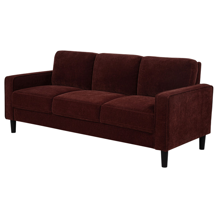 Ruth 77-inch rust red fabric upholstered track arm sofa by CoasterEveryday
