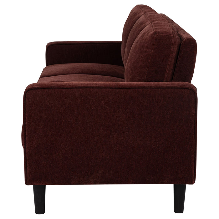 Ruth 77-inch rust red fabric upholstered track arm sofa by CoasterEveryday
