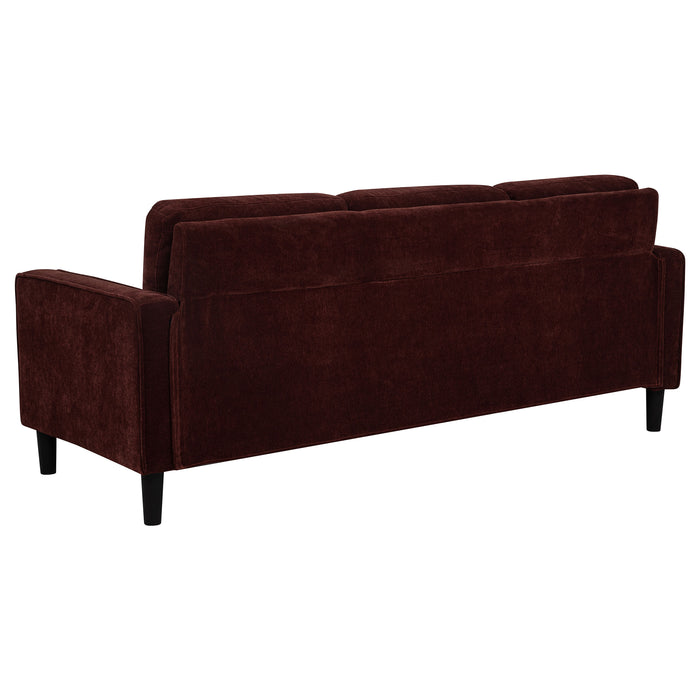 CoasterEveryday Ruth 77-inch rust red fabric upholstered sofa with track arms
