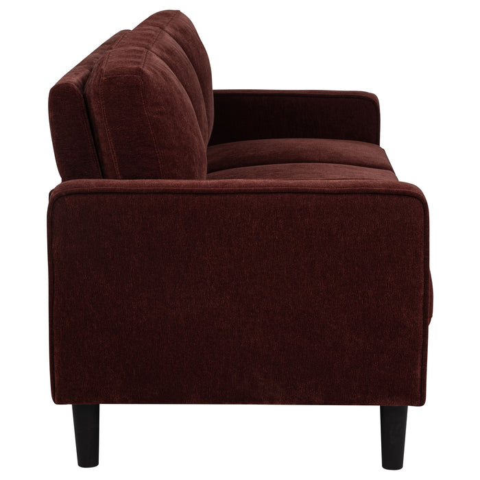 Ruth 77-inch rust red fabric upholstered track arm sofa by CoasterEveryday