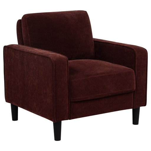 Rust red Ruth fabric upholstered track arm accent chair by CoasterEveryday