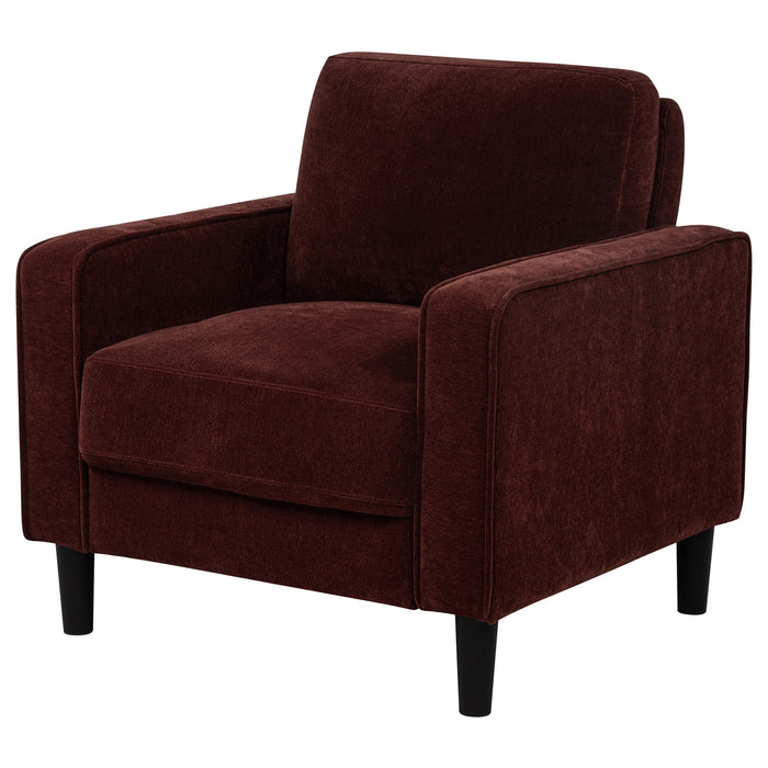 CoasterEveryday Ruth rust red fabric upholstered accent chair with track arms