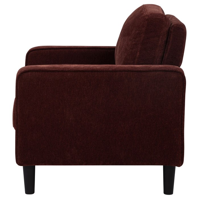 CoasterEveryday Ruth rust red fabric upholstered accent chair with track arms