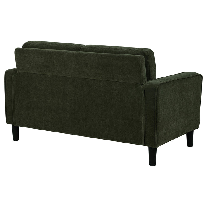 CoasterEveryday Ruth matcha green fabric upholstered track arm loveseat