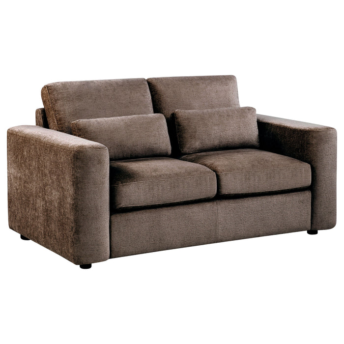Amador 3-piece Chenille Upholstered Track Arm Sofa Set Chocolate