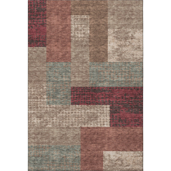 10' X 14' Geometric Washable Area Rug With UV Protection (674964) - Coffee / Merlot